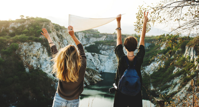Two women enjoying nature